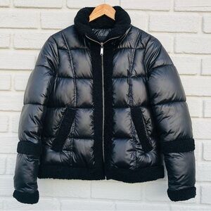 Sam Edelman Hooded Sherpa Trim Puffer Coat Size Small